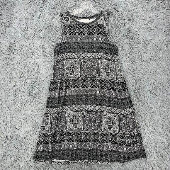 LOFT Outlet‎ Shift Dress Women's S? Black White Medallion Geometric Stretch - Picture 1 of 10